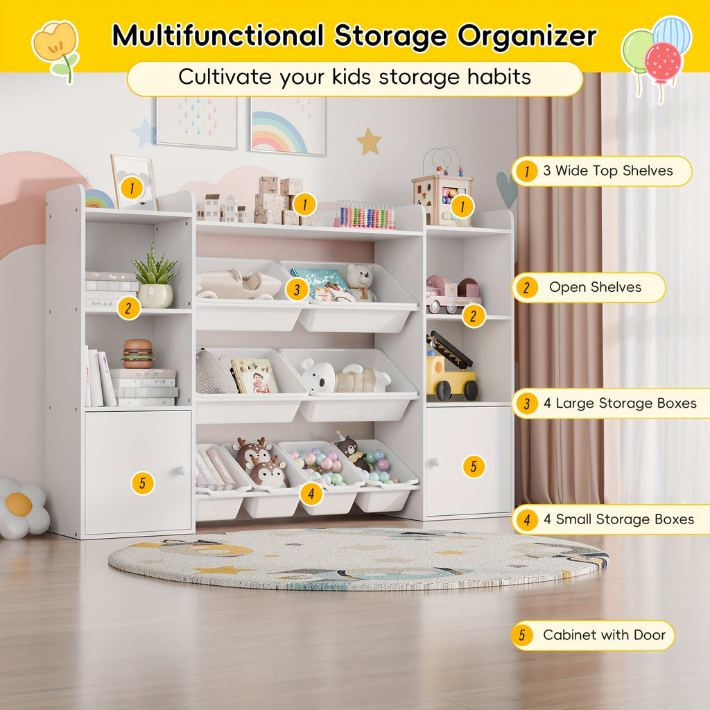 Kids Toy Storage Organizer W\u002F8 Removable Toy Bins, 4-Tier Toy Organizers W\u002F6 Storage Cubbies, Kids Bookshelf And Toy Storage for Playroom, Bedroom, Kids Room, Classroom