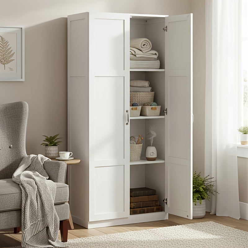 71-Inch Wooden Storage Cabinet, a Four-Tier Freestanding Organizer, Versatile Tall Cabinet Suitable for The Kitchen, Pantry, Living Room, And Bedroom, a Floor-Standing Storage Unit Featuring Adjustable Shelves