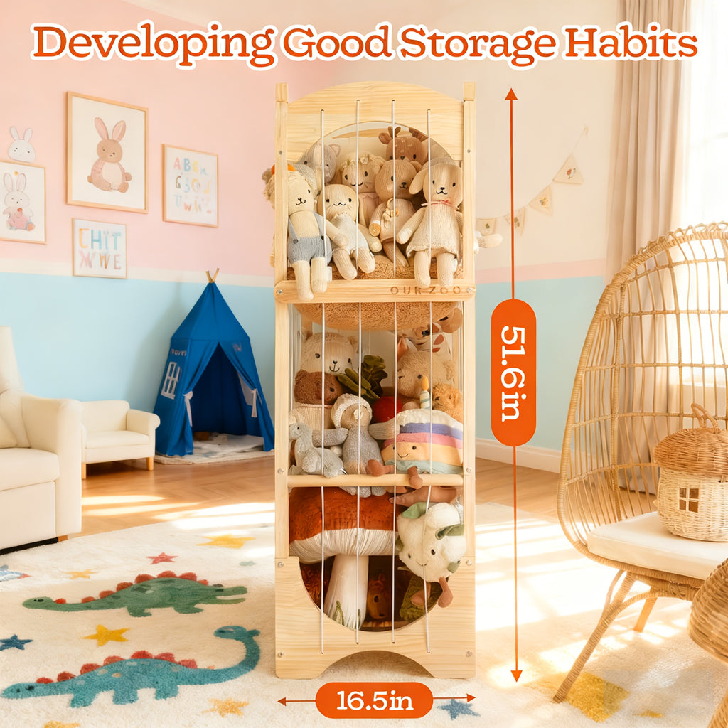 Fodoss Wooden Animal Storage Shelf with 360° Rotating Shelves & Mobile Base - Wood Toy Suitable for Children's Playroom,, Room, Sturdy Cart with Spacious Shelves for and Stuffed Animals