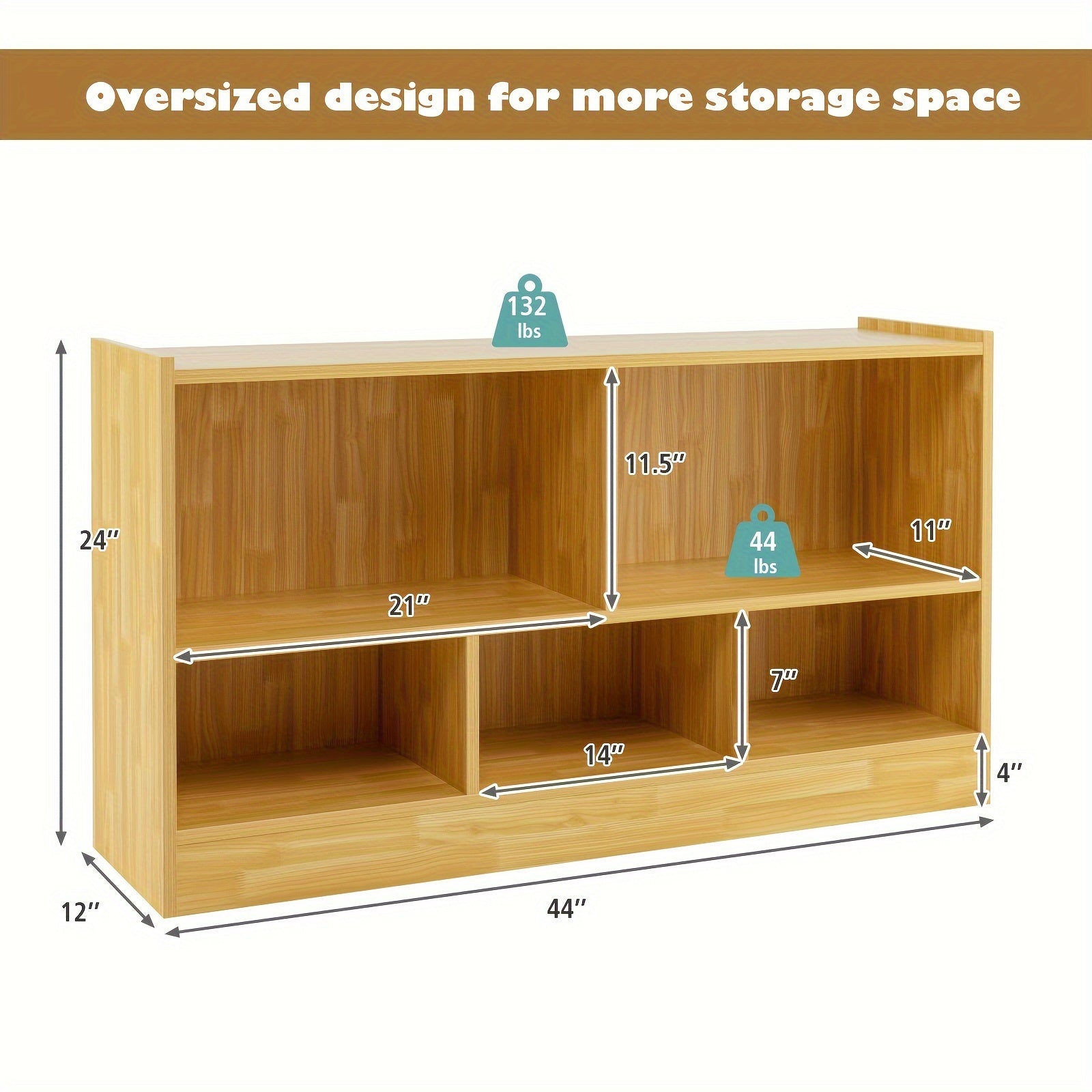 Beige Wooden Toy Storage Cabinet with 2 Shelves And 5 Cubes., Toy Storage Box