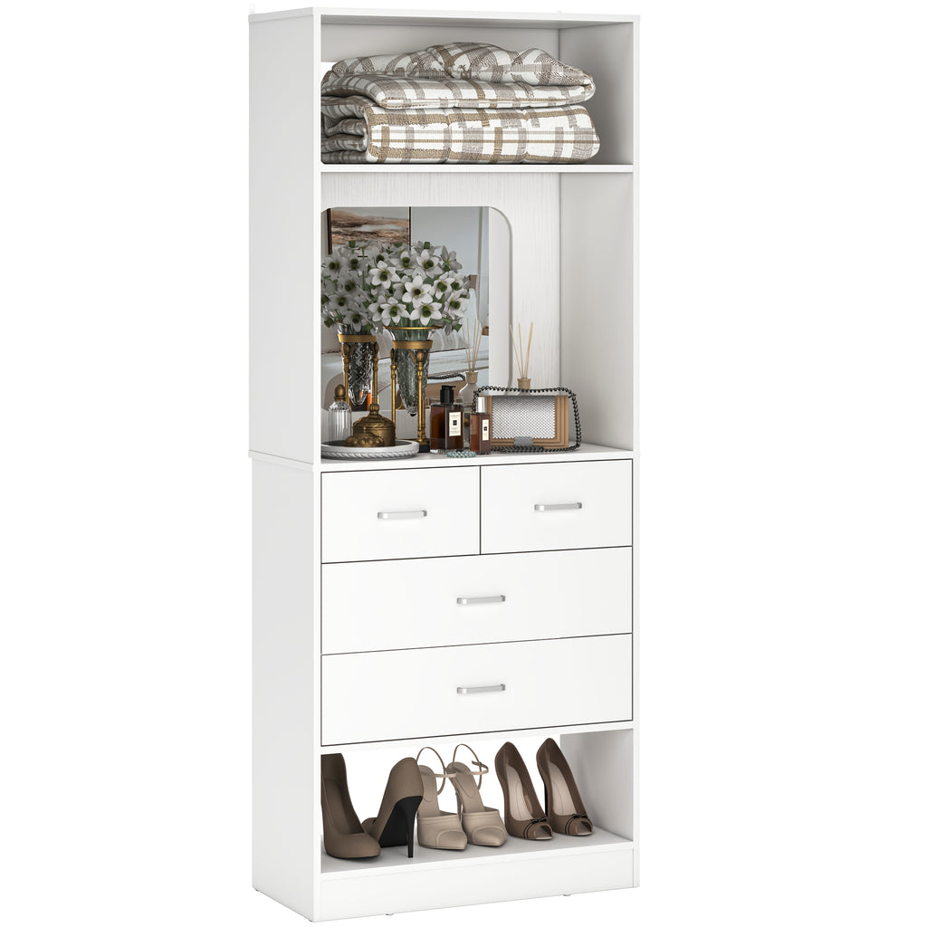 Unikito 25 Inch Closet System with 4 Drawers, 2FT Wood Closet Organizer with Storage Shelves And Mirror Design, Freestanding Sturdy Walk in Closet Tower for Bedroom, 25\