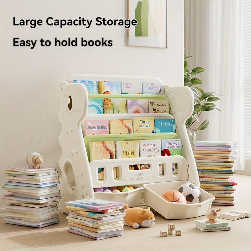 Children's Multi-Layer Picture Book Shelf, Multifunctional Bookshelf and Storage 2-in-1, Suitable for Living Room, Bedroom, and Kids' Room, Easy to Install, Dinosaur Design