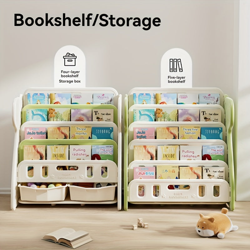 Children's Multi-Layer Picture Book Shelf, Multifunctional Bookshelf and Storage 2-in-1, Suitable for Living Room, Bedroom, and Kids' Room, Easy to Install, Dinosaur Design