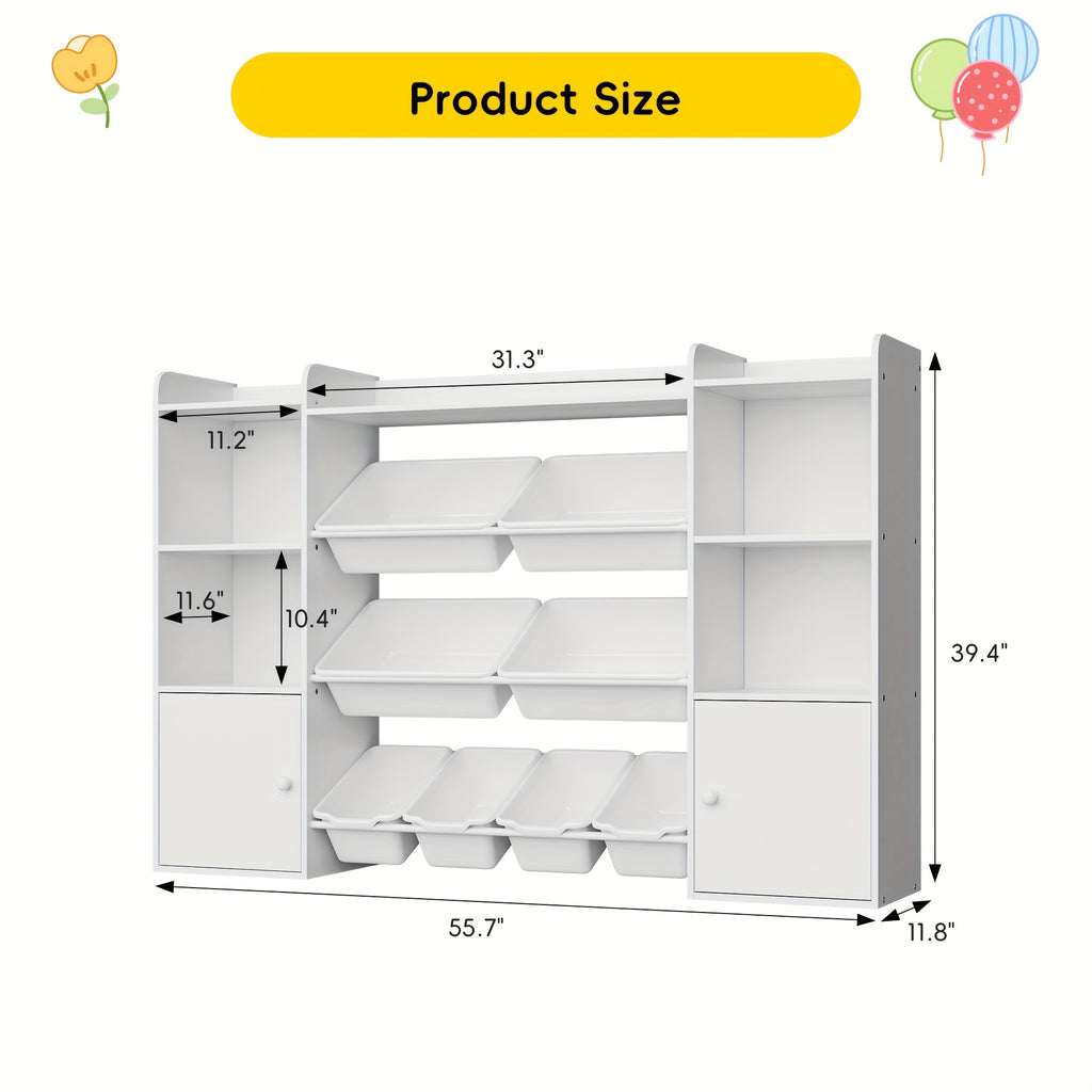 Kids Toy Storage Organizer W\u002F8 Removable Toy Bins, 4-Tier Toy Organizers W\u002F6 Storage Cubbies, Kids Bookshelf And Toy Storage for Playroom, Bedroom, Kids Room, Classroom