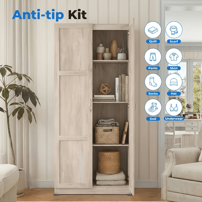 71-Inch Wooden Storage Cabinet, a Four-Tier Freestanding Organizer, Versatile Tall Cabinet Suitable for The Kitchen, Pantry, Living Room, And Bedroom, a Floor-Standing Storage Unit Featuring Adjustable Shelves