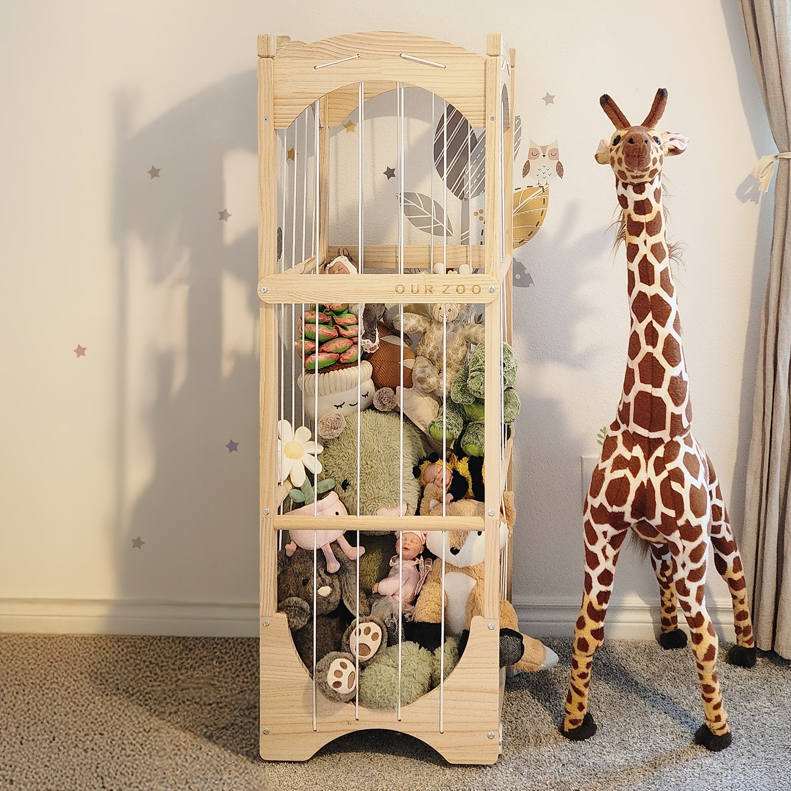 Fodoss Wooden Animal Storage Shelf with 360° Rotating Shelves & Mobile Base - Wood Toy Suitable for Children's Playroom,, Room, Sturdy Cart with Spacious Shelves for and Stuffed Animals