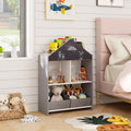 Kids Bookshelf with Chalkboard & Whiteboard Panel - Heavy-Duty Toy Storage Organizer, 4 Top Shelves & 2 Fabric Drawers, Dollhouse Bookcase Suitable for Boys and Girls Room, Furniture for 3-6 Years Old