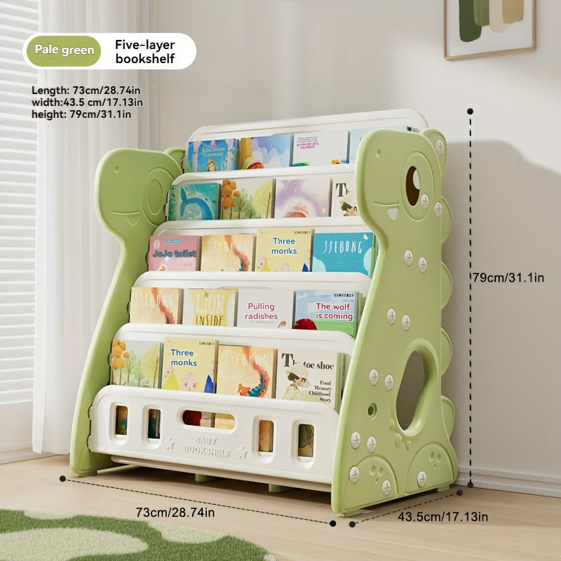 Children's Multi-Layer Picture Book Shelf, Multifunctional Bookshelf and Storage 2-in-1, Suitable for Living Room, Bedroom, and Kids' Room, Easy to Install, Dinosaur Design