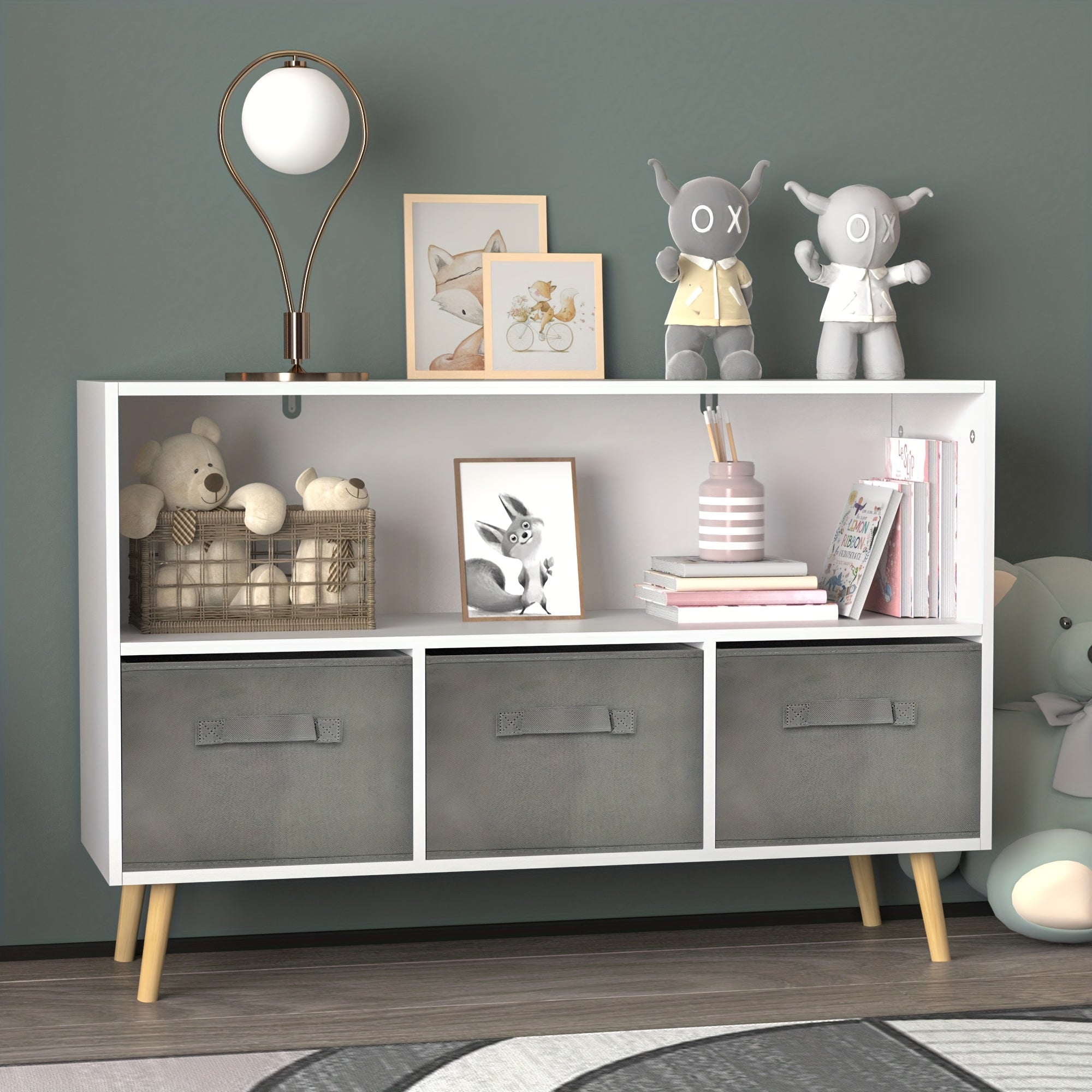 Kids Bookcase & Bookshelf with 3 Collapsible Fabric Drawers - ' Toy Storage Shelf & Book Display, Multi-Shelf Cubby Organizer for ' Room, Playroom, - Durable Children's Furniture (Space-Saving)