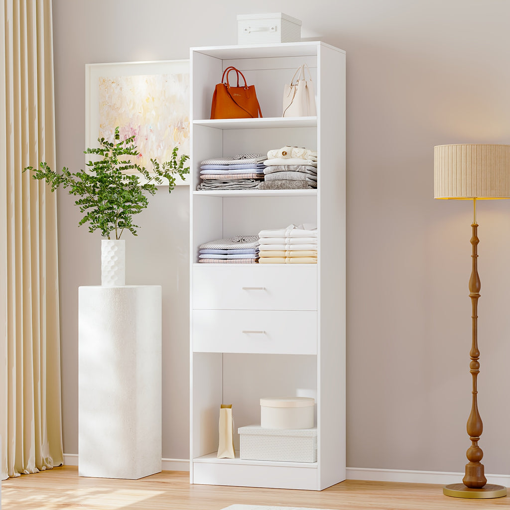 Freestanding Wardrobe Closet, Multi-Functional Clothing Cabinet for Hanging Clothes, Wood Closet Organizer System, Walk-in Closet for Bedroom, Entryway