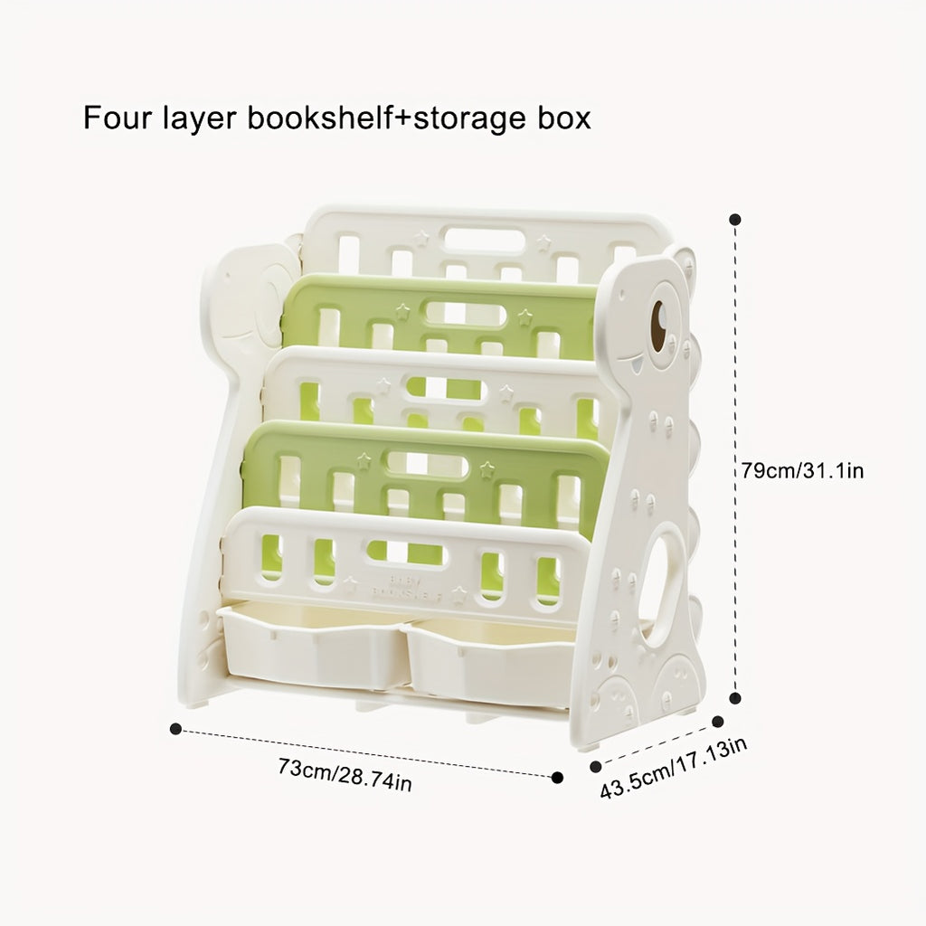 Children's Multi-Layer Picture Book Shelf, Multifunctional Bookshelf and Storage 2-in-1, Suitable for Living Room, Bedroom, and Kids' Room, Easy to Install, Dinosaur Design