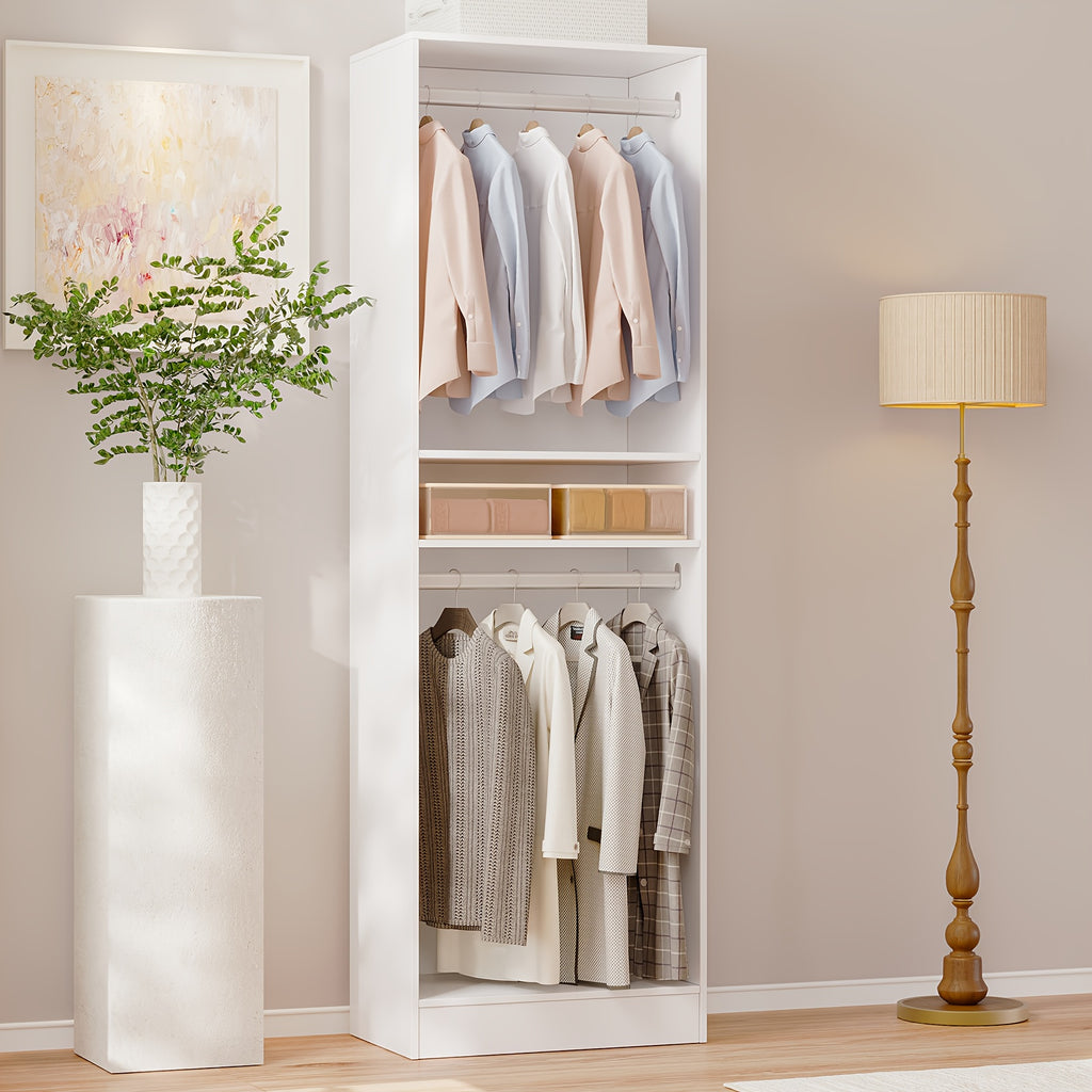Freestanding Wardrobe Closet, Multi-Functional Clothing Cabinet for Hanging Clothes, Wood Closet Organizer System, Walk-in Closet for Bedroom, Entryway