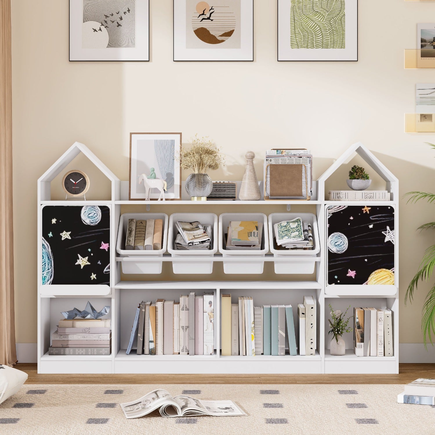 White Castle-Shaped Bookshelf with Blackboard Panels - & Educational, 27\
