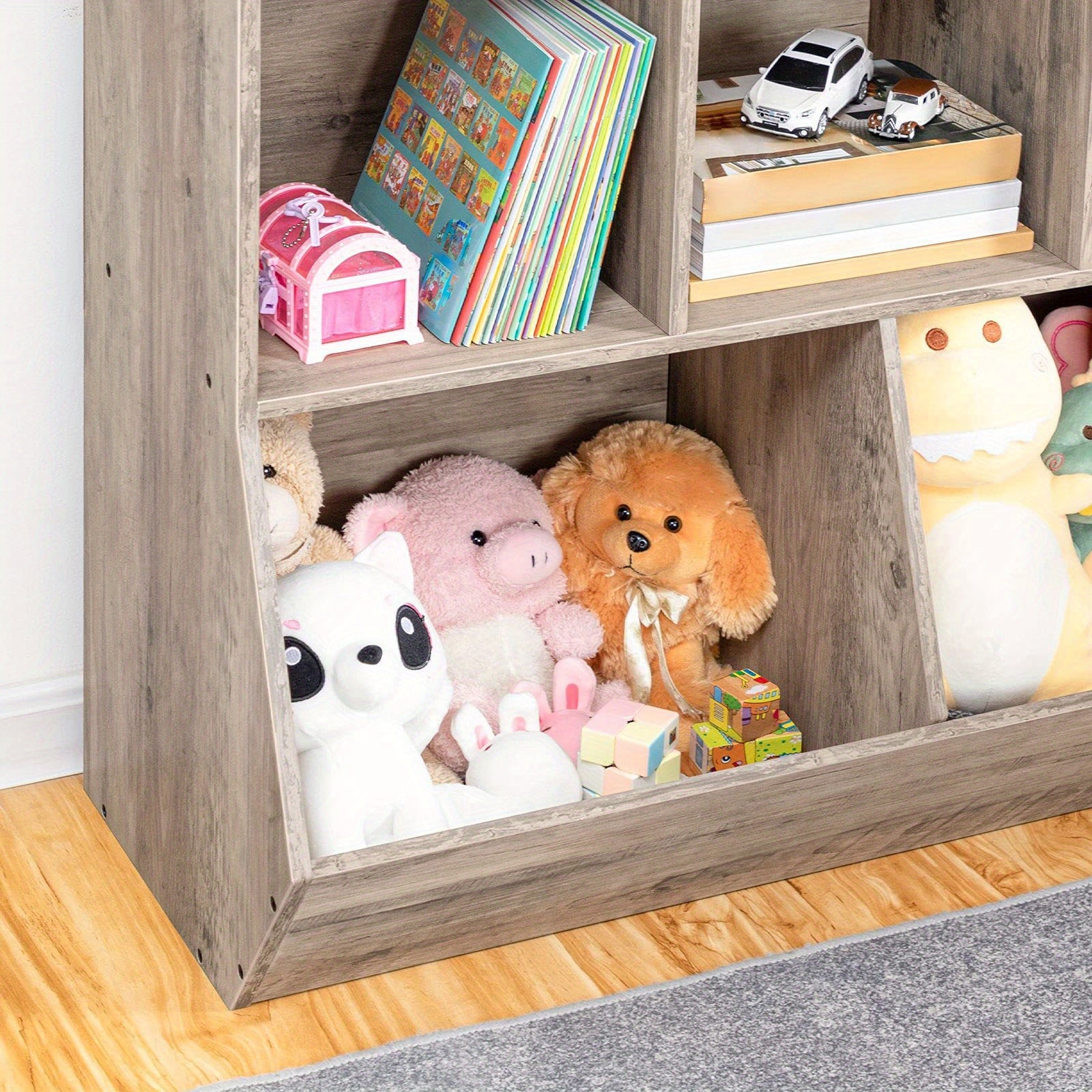 Rustic Brown Engineered Wood Toy Storage Cabinet & Bookshelf - 35.4\