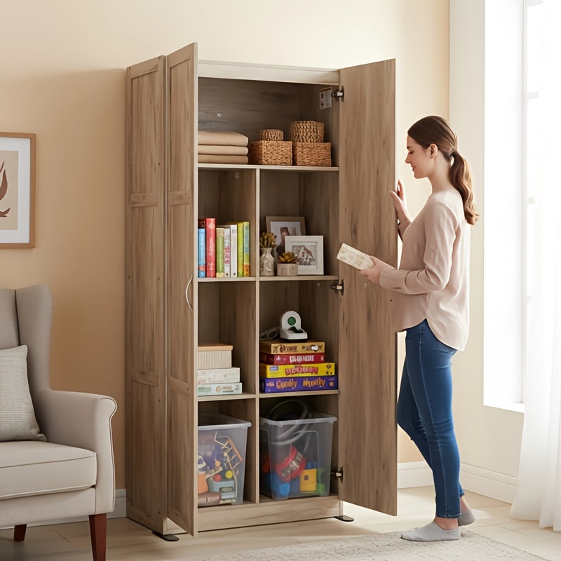 71-Inch Wooden Storage Cabinet, a Four-Tier Freestanding Organizer, Versatile Tall Cabinet Suitable for The Kitchen, Pantry, Living Room, And Bedroom, a Floor-Standing Storage Unit Featuring Adjustable Shelves