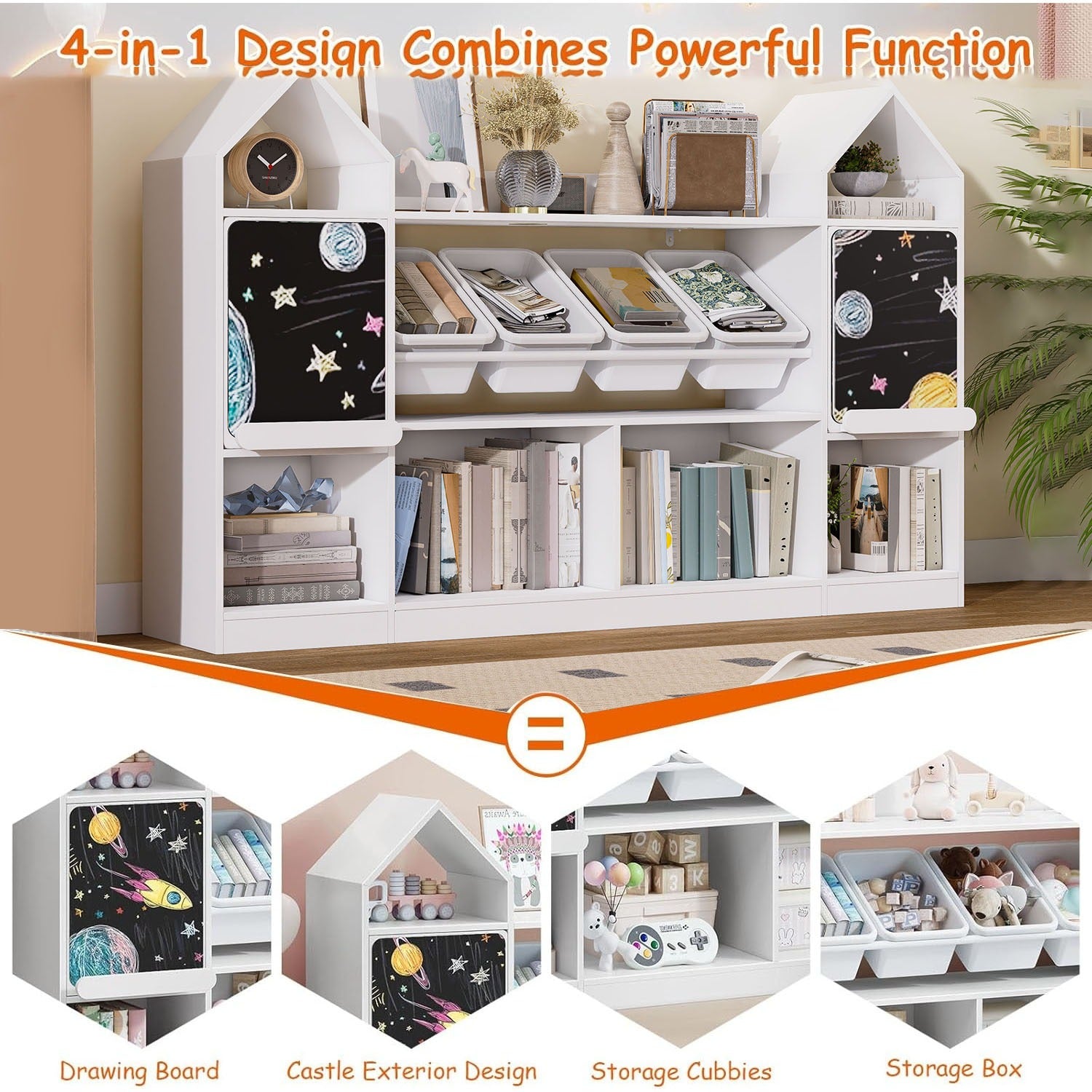 White Castle-Shaped Bookshelf with Blackboard Panels - & Educational, 27\
