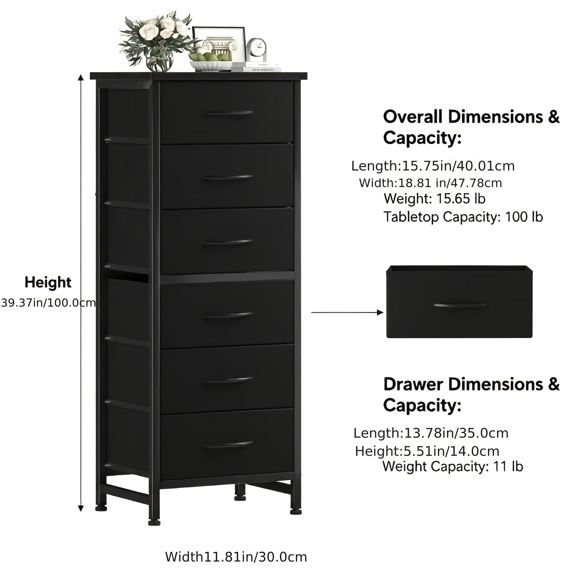 Tall 6-Drawer Fabric Storage Dresser - Metal Frame with Cross Support, Anti-Tip Design & Wood Top for Bedroom, Office, Compact Spaces