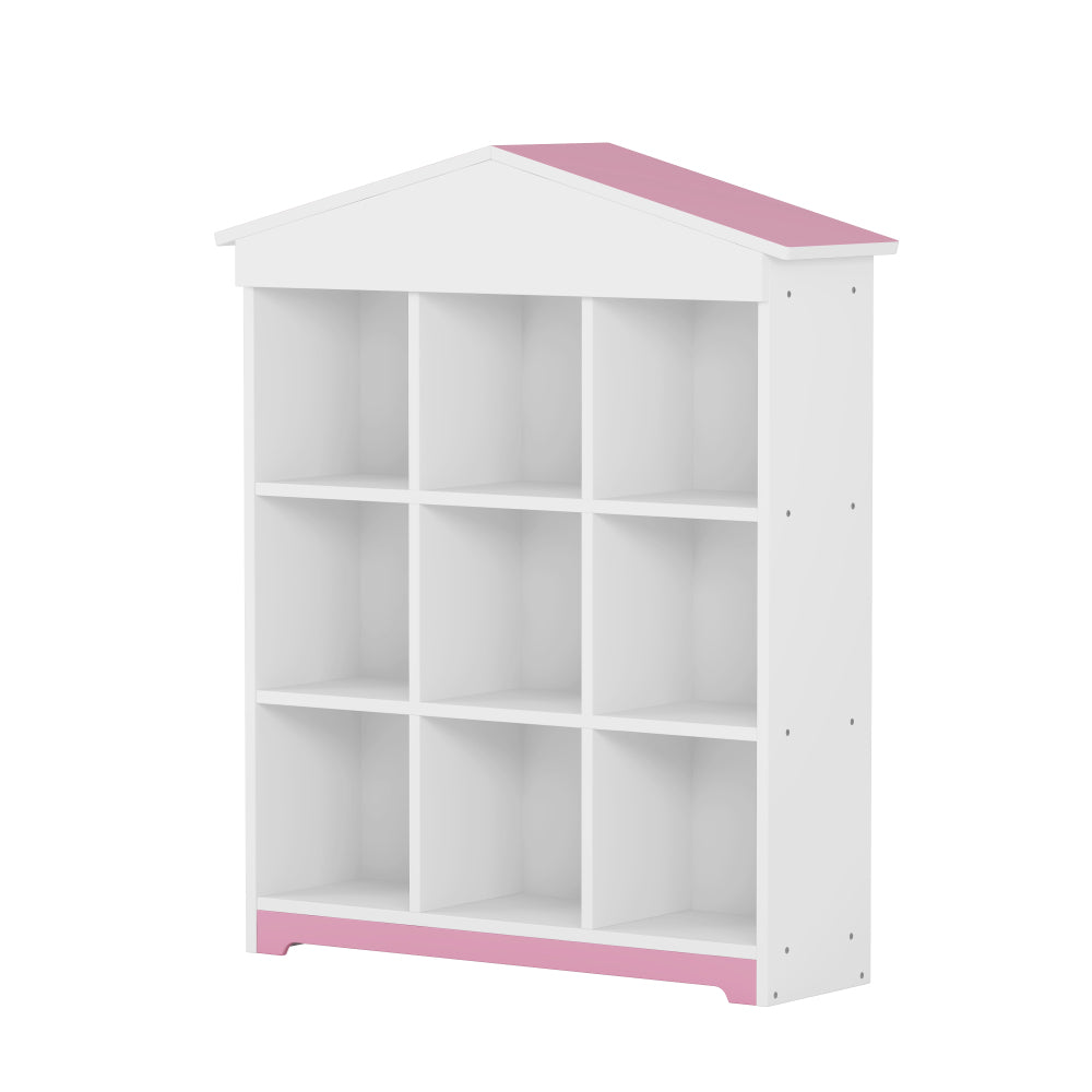 Household indoor nine compartments storage cabinet, house shaped living room storage rack, three tier color blocking design bedroom storage shelves