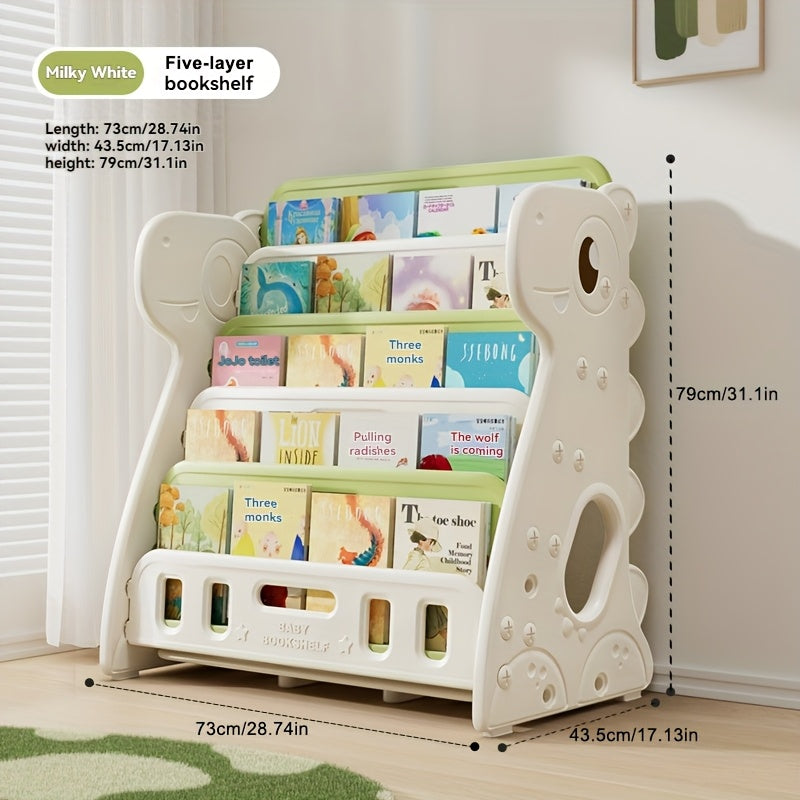 Children's Multi-Layer Picture Book Shelf, Multifunctional Bookshelf and Storage 2-in-1, Suitable for Living Room, Bedroom, and Kids' Room, Easy to Install, Dinosaur Design