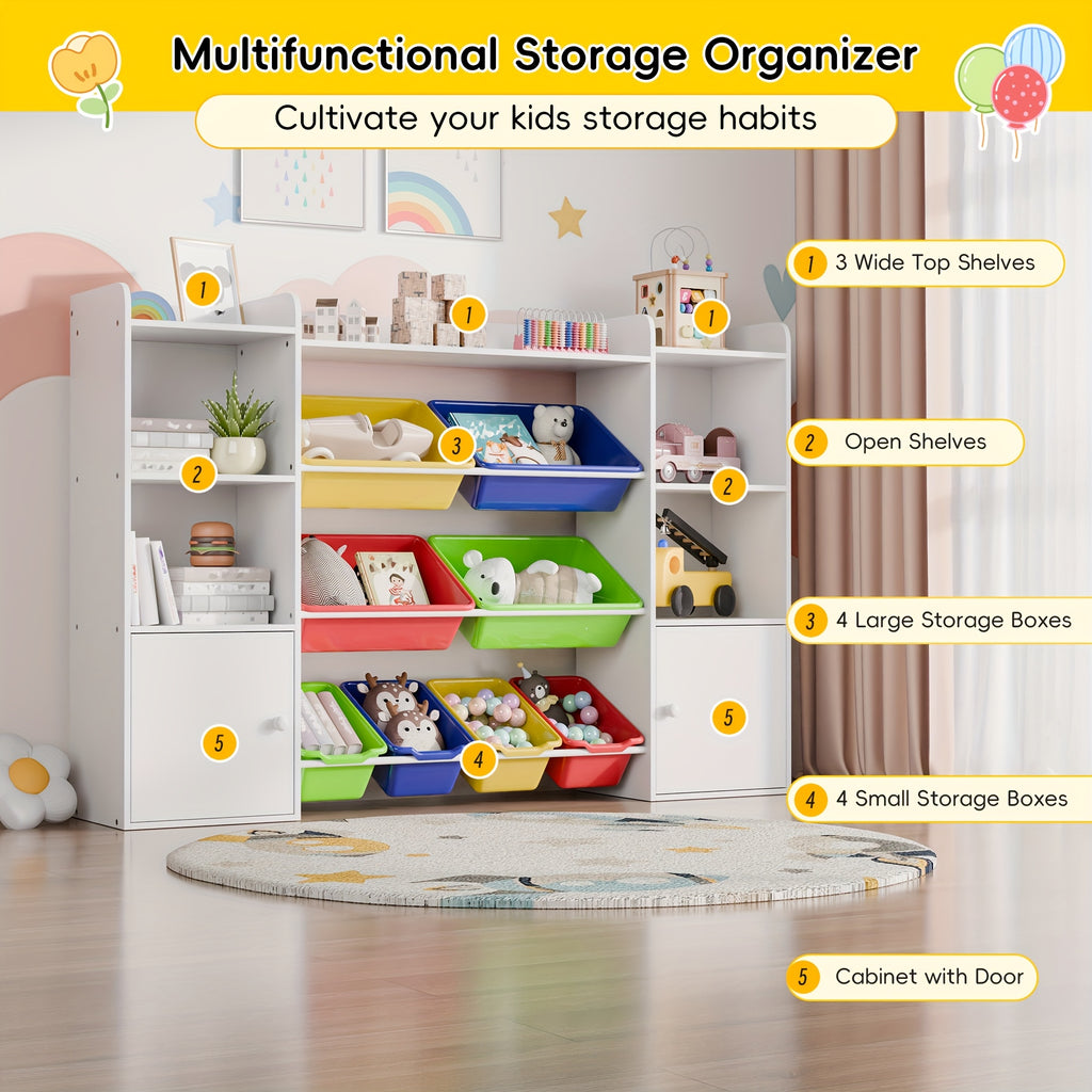 Kids Toy Storage Organizer W\u002F8 Removable Toy Bins, 4-Tier Toy Organizers W\u002F6 Storage Cubbies, Kids Bookshelf And Toy Storage for Playroom, Bedroom, Kids Room, Classroom