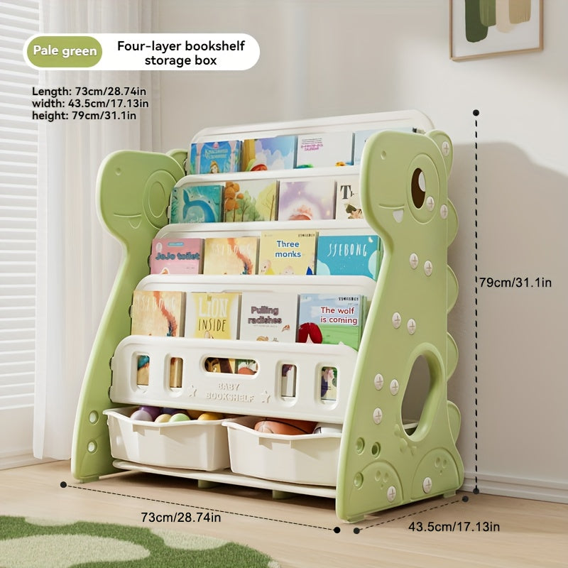 Children's Multi-Layer Picture Book Shelf, Multifunctional Bookshelf and Storage 2-in-1, Suitable for Living Room, Bedroom, and Kids' Room, Easy to Install, Dinosaur Design