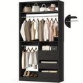 Freestanding Closet System with 3 Drawers - 3ft Wood Closet Organizer System with 2 Hanging Rods And 3 Shelves, Built-In Garment Rack, 36\