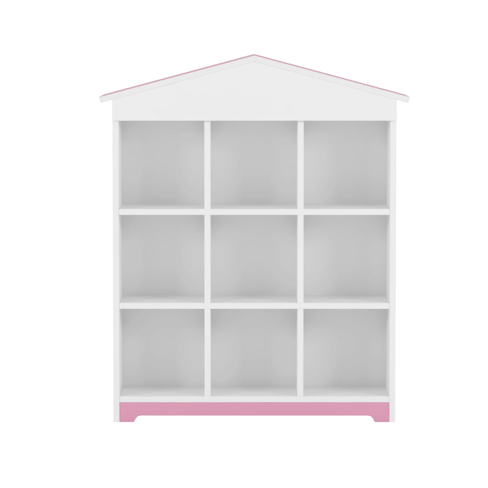 Household indoor nine compartments storage cabinet, house shaped living room storage rack, three tier color blocking design bedroom storage shelves
