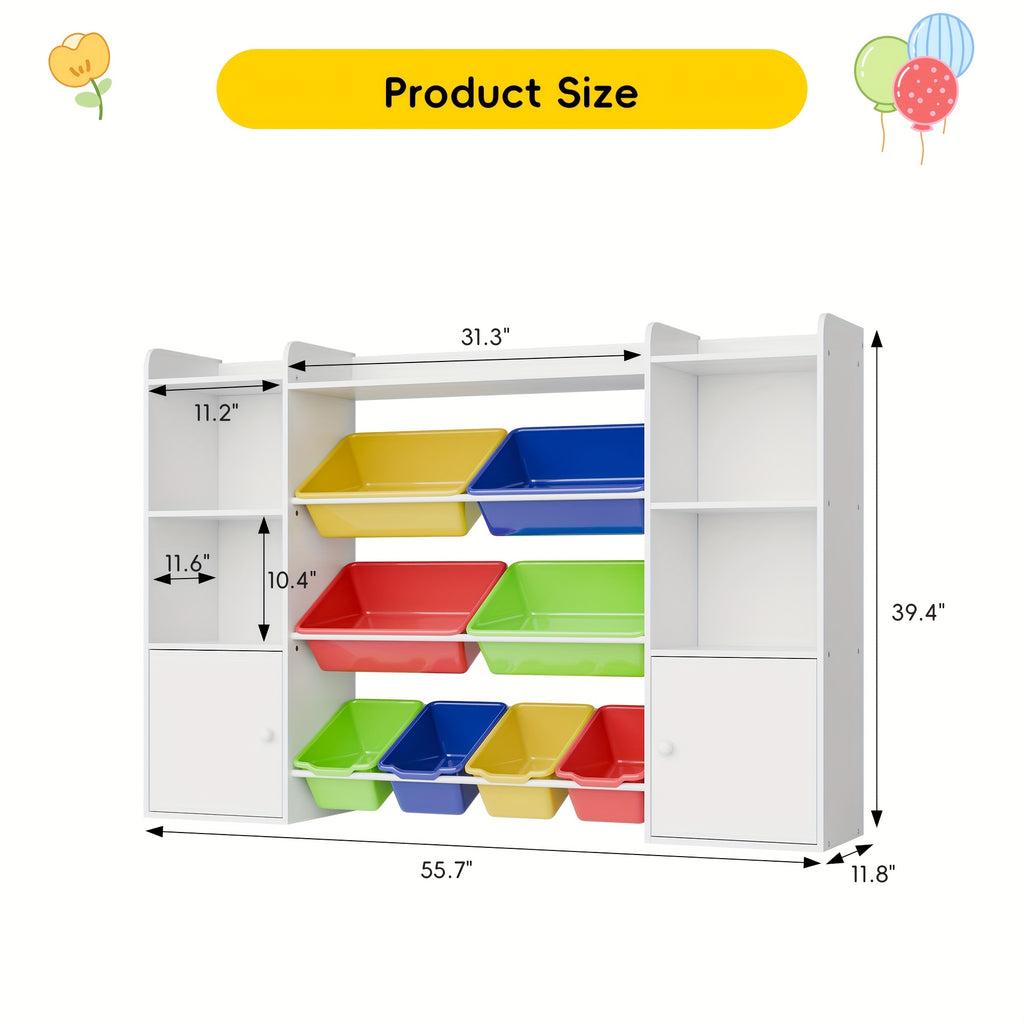 Kids Toy Storage Organizer W\u002F8 Removable Toy Bins, 4-Tier Toy Organizers W\u002F6 Storage Cubbies, Kids Bookshelf And Toy Storage for Playroom, Bedroom, Kids Room, Classroom