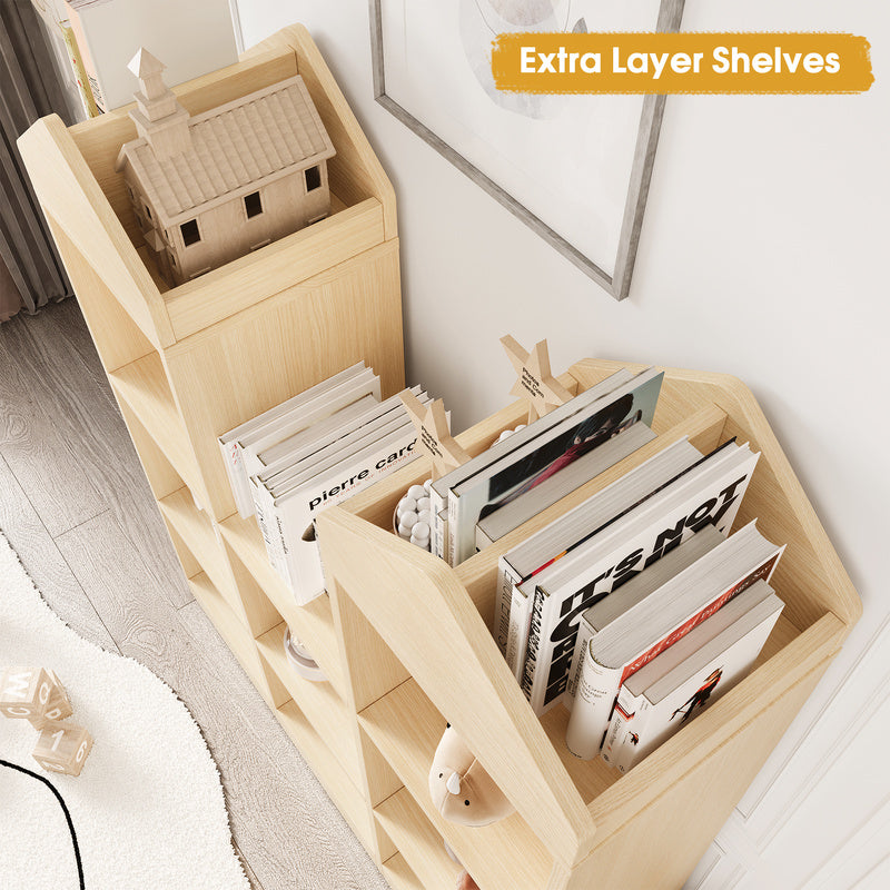 New Upgraded Wooden Cuties Bookshelf 42.32in Toy Storage Organizer with Natural Cubby Shelves, Perfect for Playroom,, and Cuties Room Toy and Book Storage for Home Room Decor Christmas Decorations, Birthday Gifts