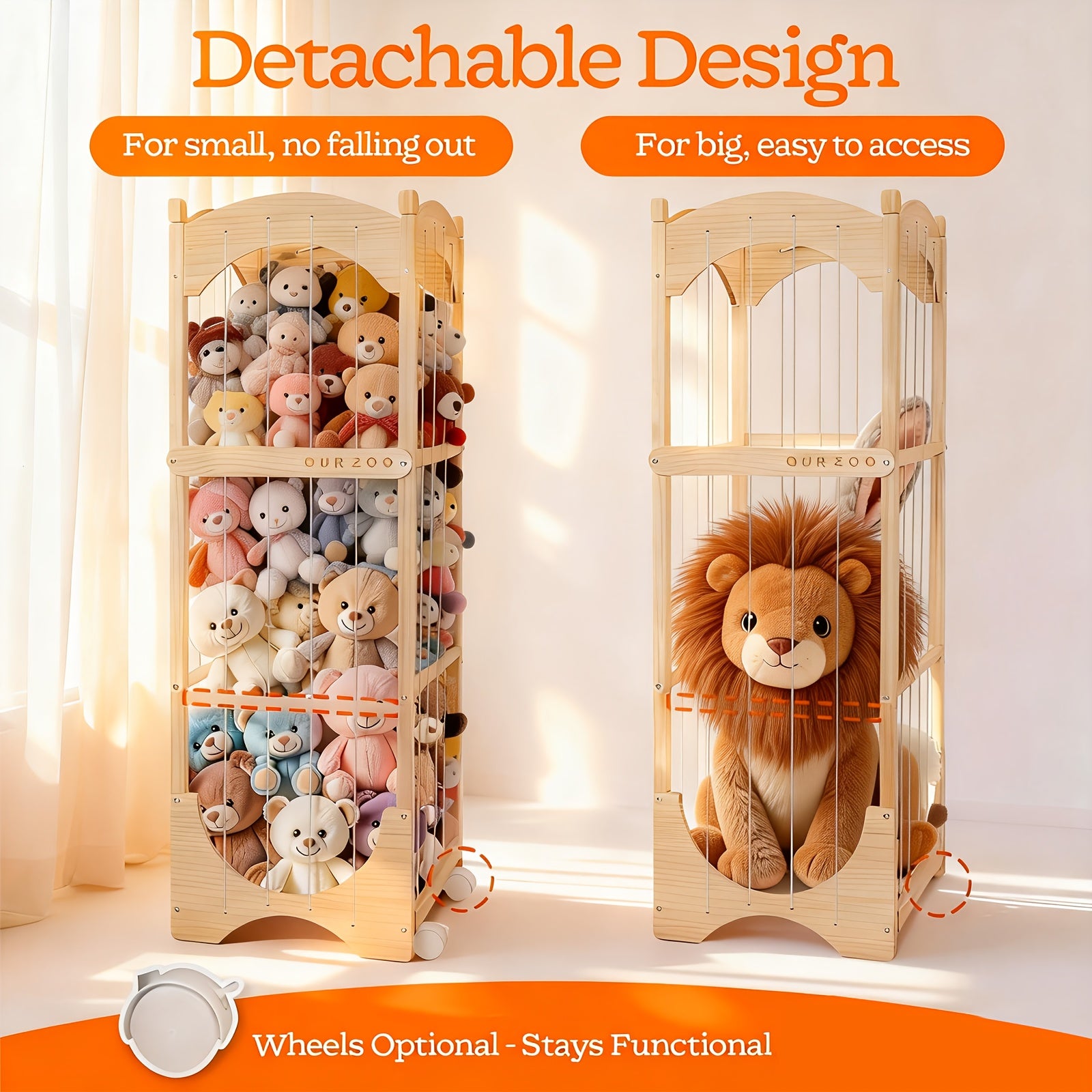 Fodoss Wooden Animal Storage Shelf with 360° Rotating Shelves & Mobile Base - Wood Toy Suitable for Children's Playroom,, Room, Sturdy Cart with Spacious Shelves for and Stuffed Animals