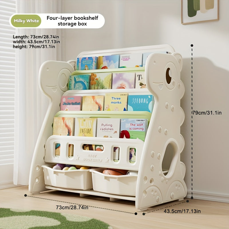 Children's Multi-Layer Picture Book Shelf, Multifunctional Bookshelf and Storage 2-in-1, Suitable for Living Room, Bedroom, and Kids' Room, Easy to Install, Dinosaur Design