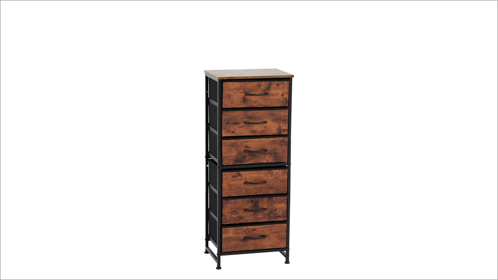 Tall 6-Drawer Fabric Storage Dresser - Metal Frame with Cross Support, Anti-Tip Design & Wood Top for Bedroom, Office, Compact Spaces