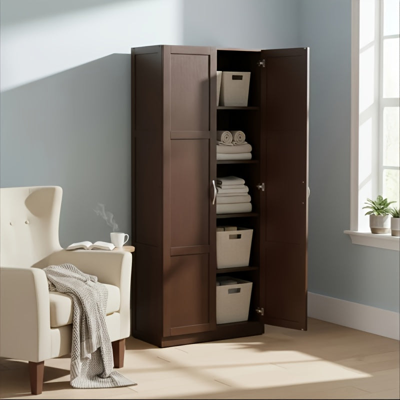 71-Inch Wooden Storage Cabinet, a Four-Tier Freestanding Organizer, Versatile Tall Cabinet Suitable for The Kitchen, Pantry, Living Room, And Bedroom, a Floor-Standing Storage Unit Featuring Adjustable Shelves