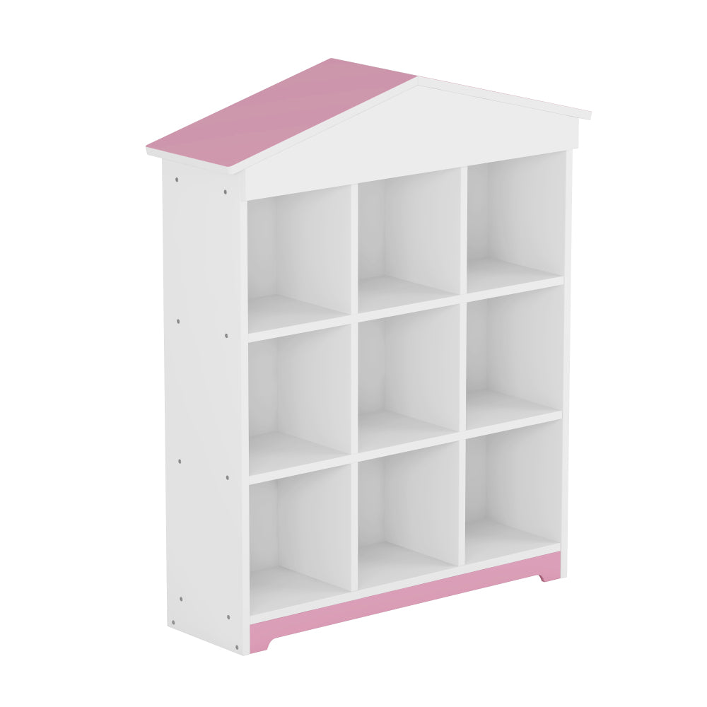 Household indoor nine compartments storage cabinet, house shaped living room storage rack, three tier color blocking design bedroom storage shelves