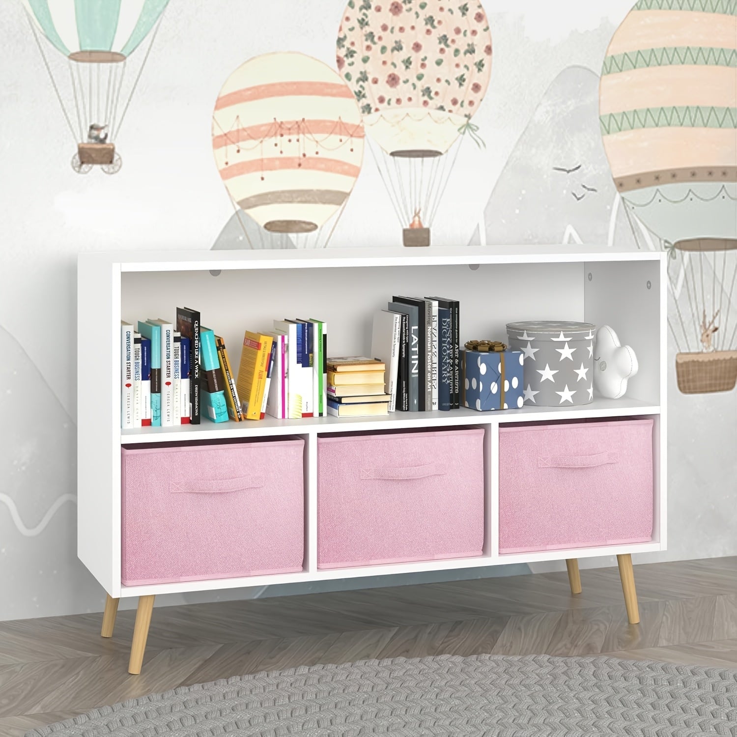 Kids Bookcase & Bookshelf with 3 Collapsible Fabric Drawers - ' Toy Storage Shelf & Book Display, Multi-Shelf Cubby Organizer for ' Room, Playroom, - Durable Children's Furniture (Space-Saving)