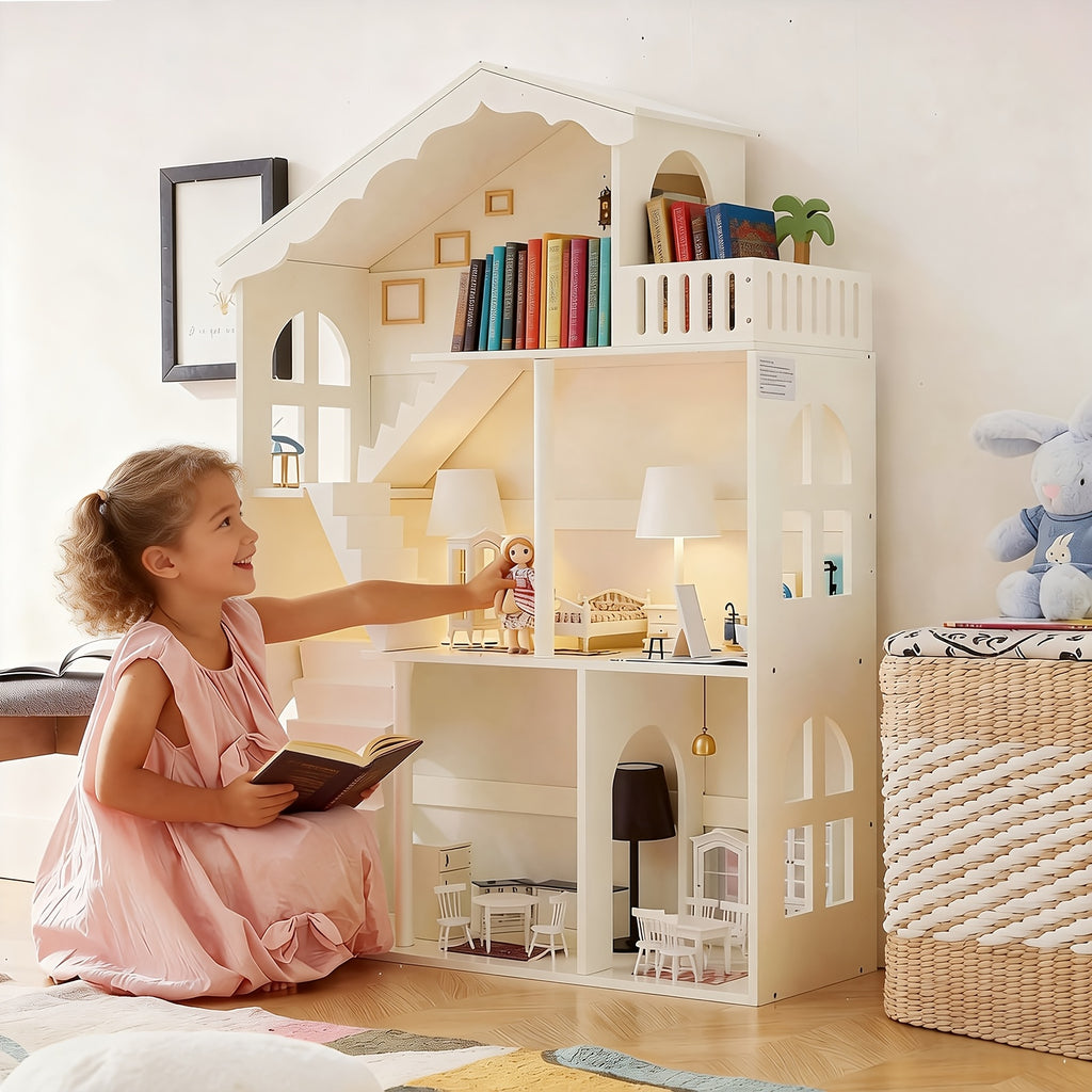 3-Tier Freestanding Bookshelf Suitable for Kids & Dollhouse - Sturdy \u002FMDF Storage Shelf, Space-Saving Bookcase for Room,, Playroom, Compact Book Shelf