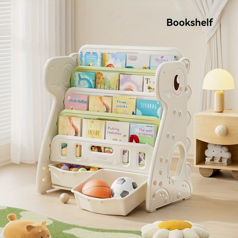 Children's Multi-Layer Picture Book Shelf, Multifunctional Bookshelf and Storage 2-in-1, Suitable for Living Room, Bedroom, and Kids' Room, Easy to Install, Dinosaur Design