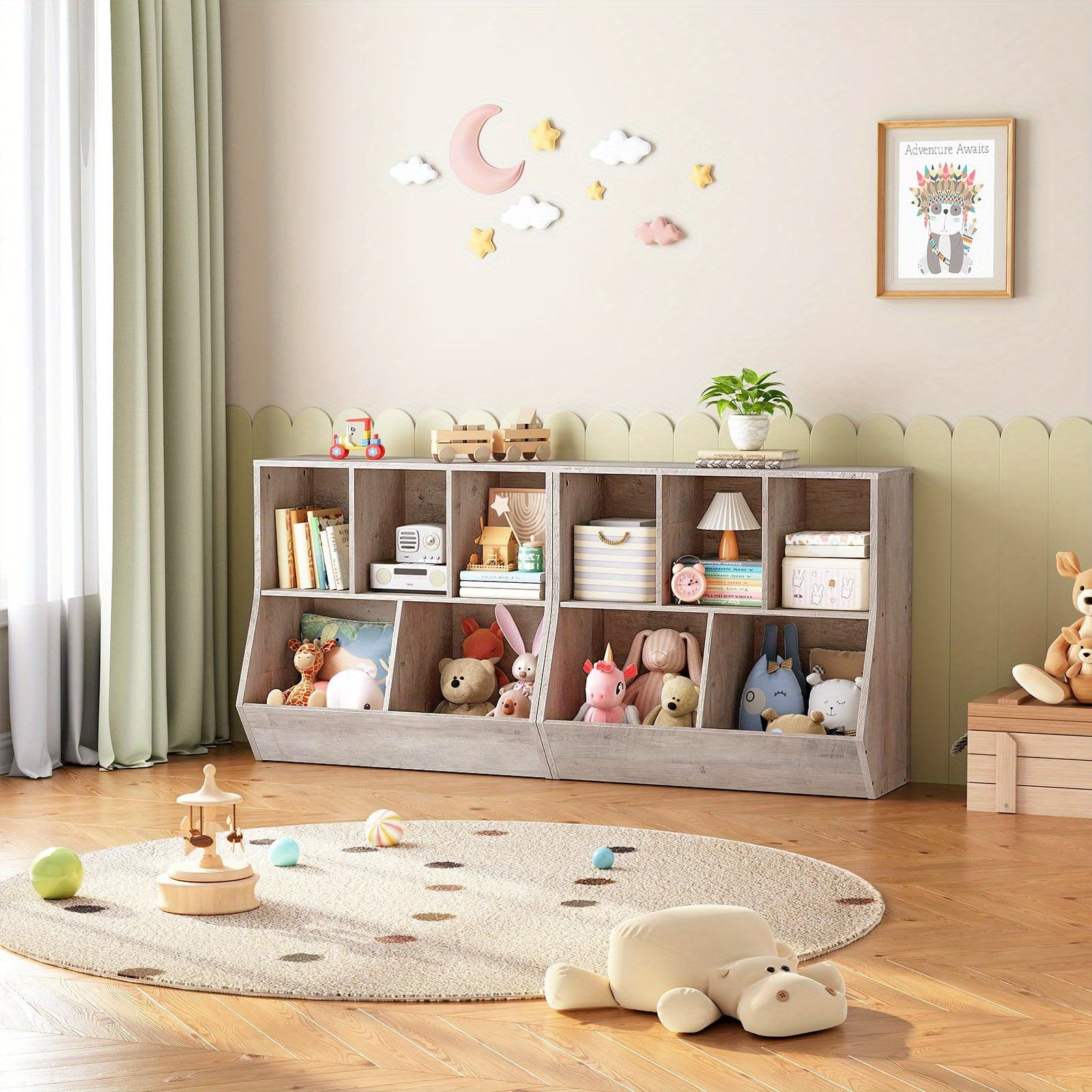 Rustic Brown Engineered Wood Toy Storage Cabinet & Bookshelf - 35.4\
