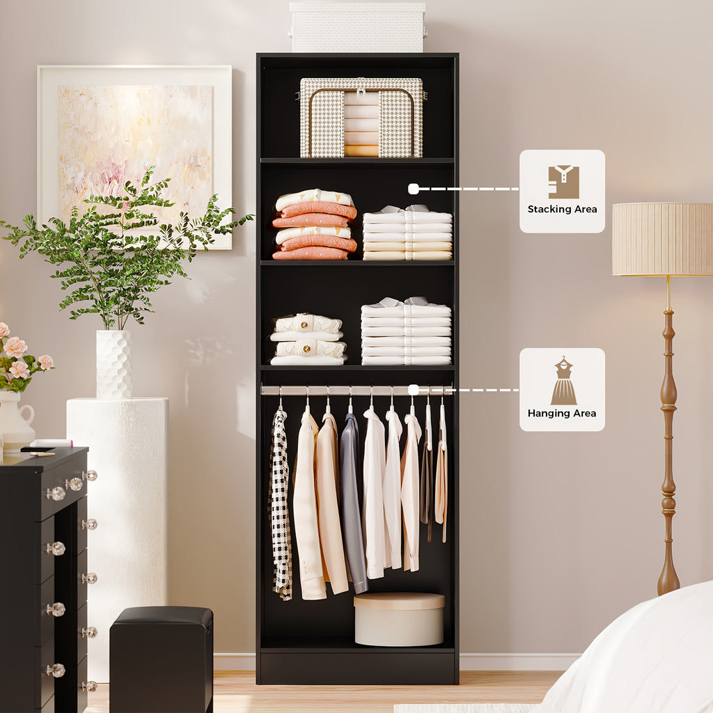 Freestanding Wardrobe Closet, Multi-Functional Clothing Cabinet for Hanging Clothes, Wood Closet Organizer System, Walk-in Closet for Bedroom, Entryway